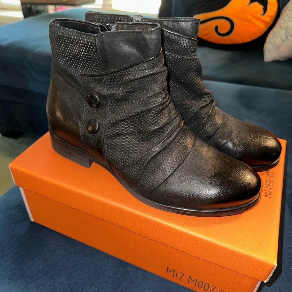 Miz Mooz Black Ankle Boots with Button Detail